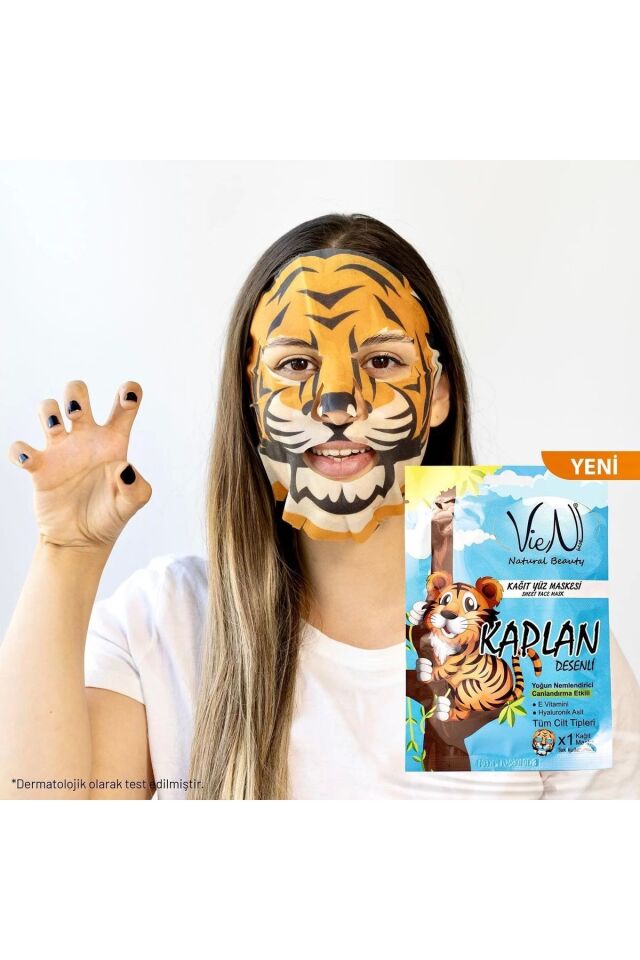 VİEN KAĞIT YÜZ MASKESİ KAPLAN DESENLİ E VİTAMİNLİ 25 GR