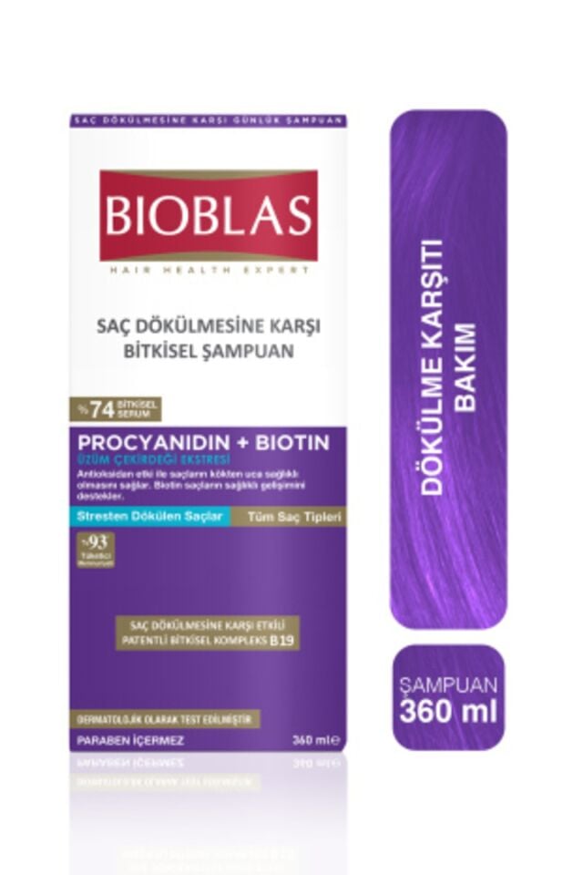 BIOBLAS PROCYANIDIN BIOTIN ANTI STRES SAÇ DÖKÜLMESİNE KARŞI ŞAMPUAN 360 ML