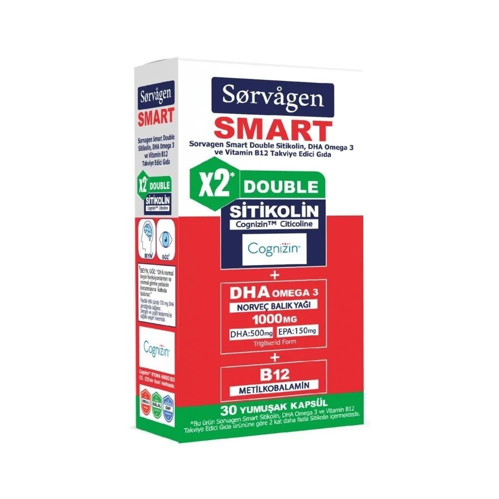 SORVAGEN SMART DOUBLE SİTİKOLİN DHA OMEGA 3 VE B12 30 KAPSÜL