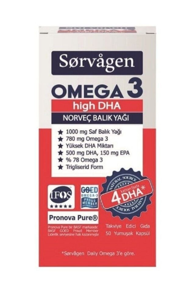 SORVAGEN OMEGA 3 HİGH DHA NORVEÇ BALIK YAĞI 50 KAPSÜL