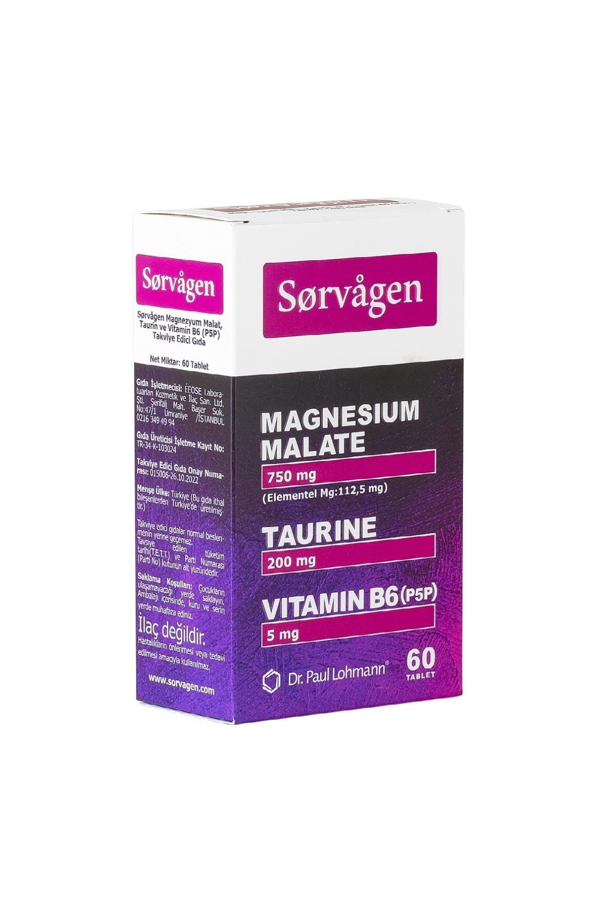 SORVAGEN MAGNEZYUM MALAT TAURİN VE VİTAMİN B6 P5P 60 TABLET