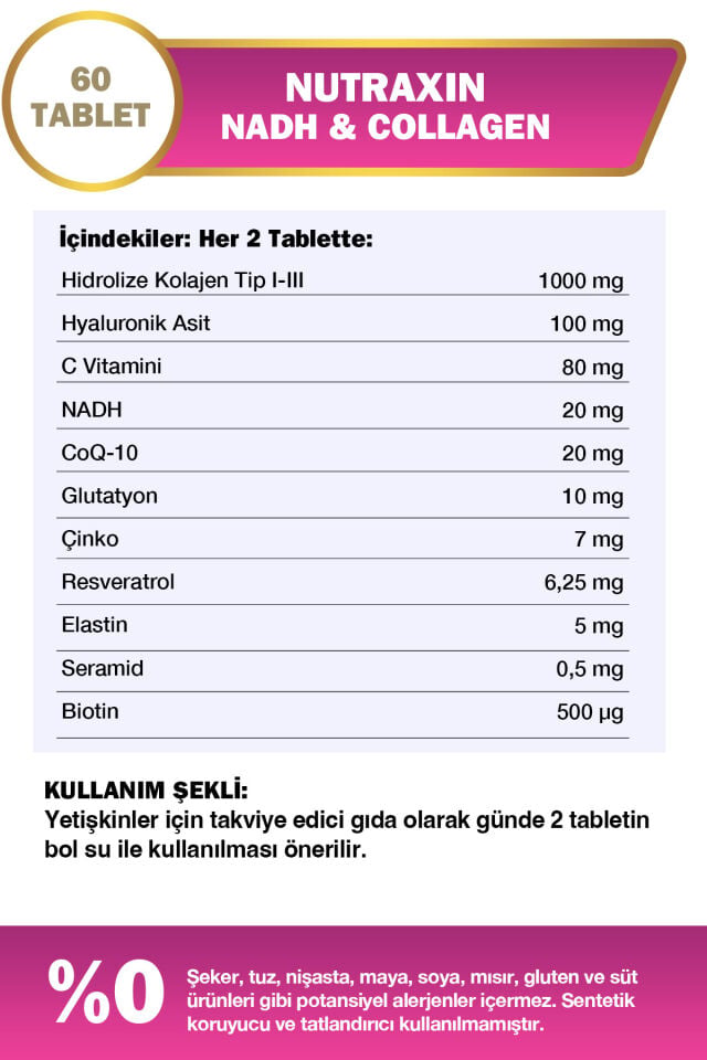 NUTRAXİN NADH & COLLAGEN 60 TABLET