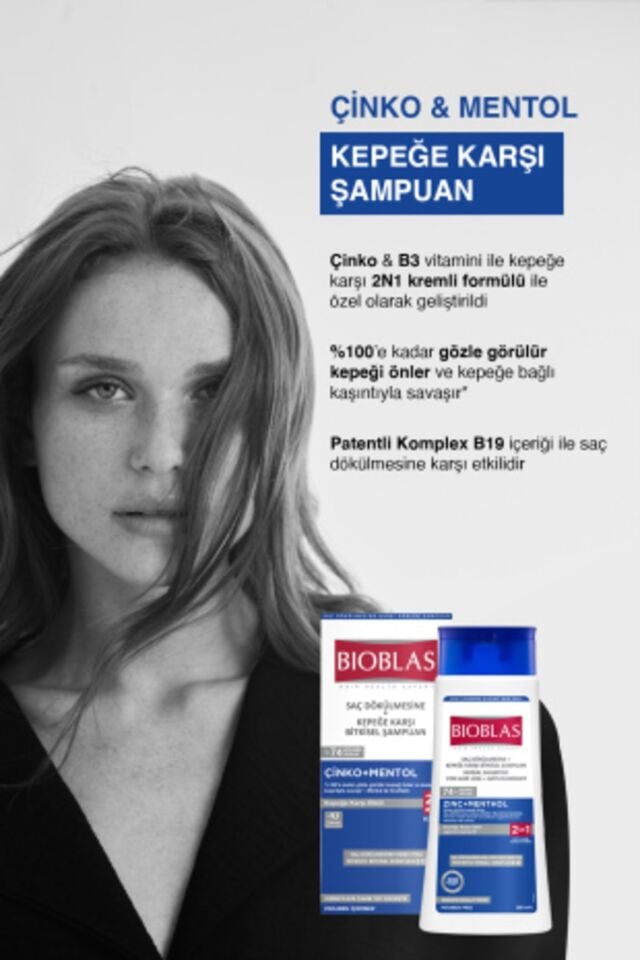 BIOBLAS 2’Sİ 1 ARADA MENTOL FERAHLIĞI VE KEPEK KARŞITI ŞAMPUAN 360 ML