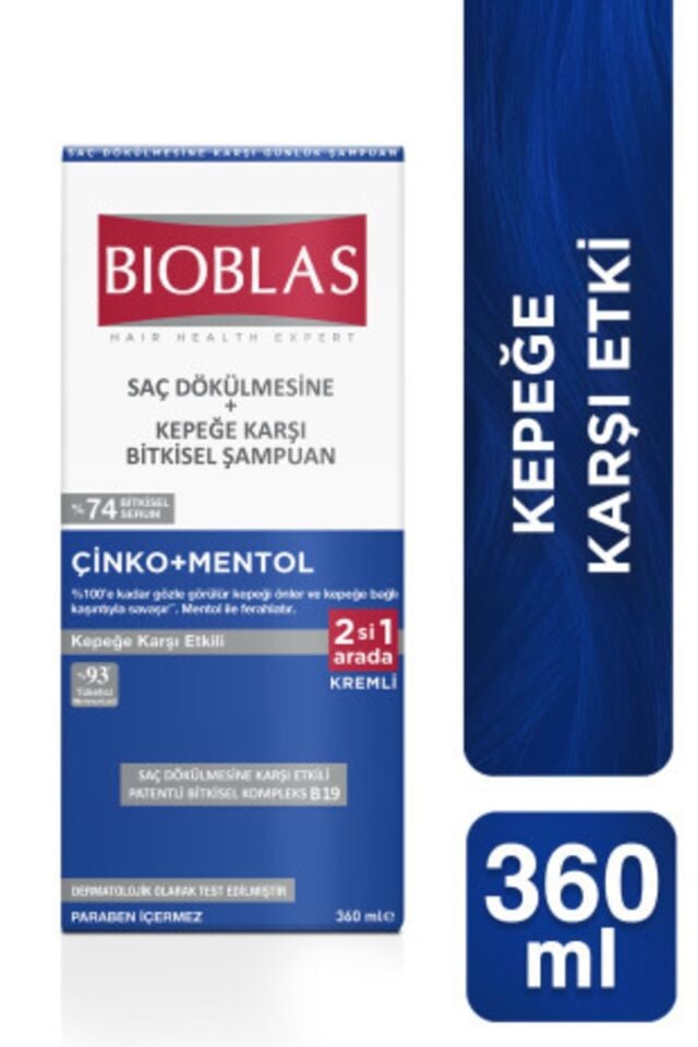 BIOBLAS 2’Sİ 1 ARADA MENTOL FERAHLIĞI VE KEPEK KARŞITI ŞAMPUAN 360 ML