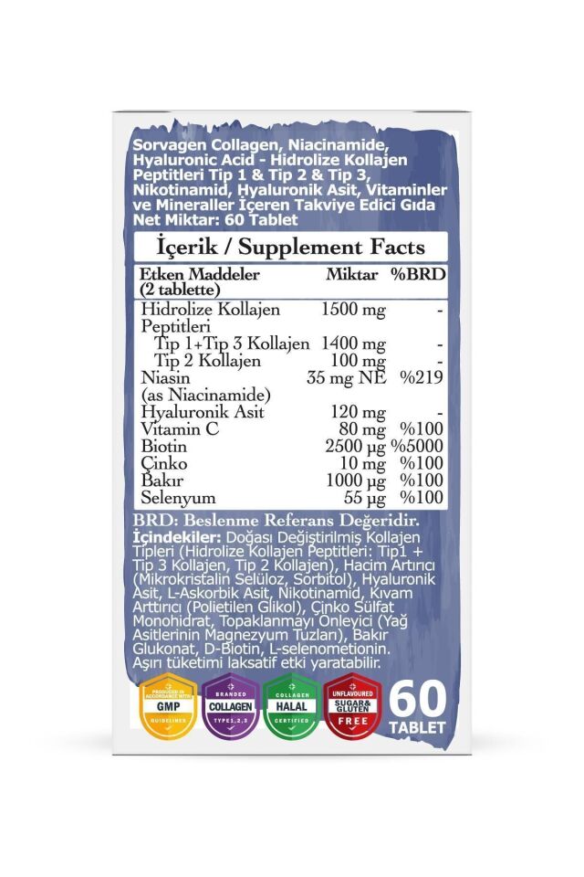 SORVAGEN NİACİNAMİDE COLLAGEN HYALURONİC ACİD 60 TABLET