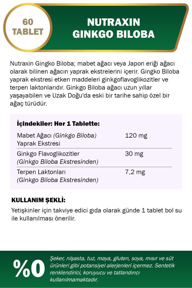 NUTRAXİN GİNGKO BİLOBA 60 KAPSÜL