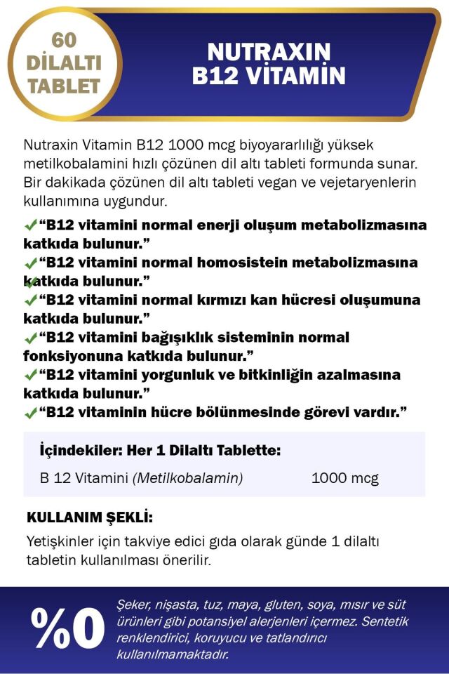 NUTRAXIN VITAMIN B12 DIL ALTI 60 TABLET