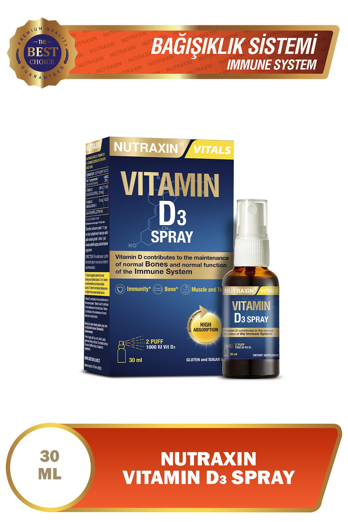 NUTRAXIN VİTAMİN D3 SPREY 1000 IU 30ML