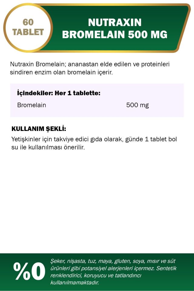 NUTRAXİN HERBAL BROMELAİN 500 MG ANANAS 60 TABLET