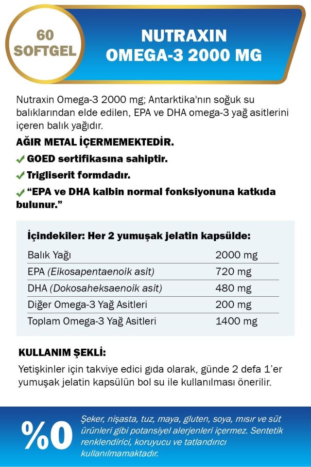 NUTRAXIN OMEGA3 2000 MG 60 SOFT JEL