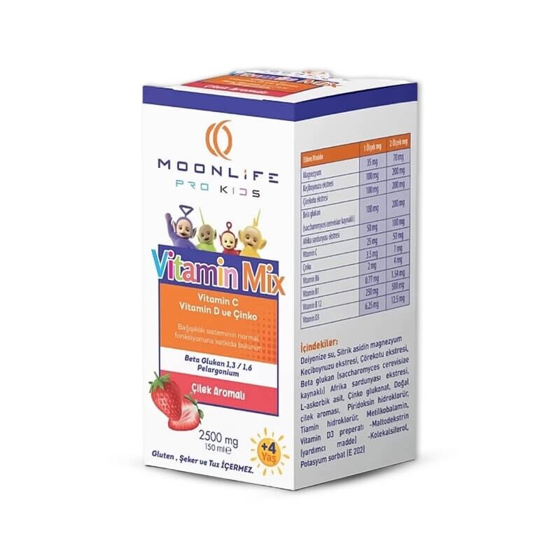 MOONLİFE VİTAMİN C VE D ÇİNKO BETA GLUKAN ÇİLEK AROMALI 150 ML