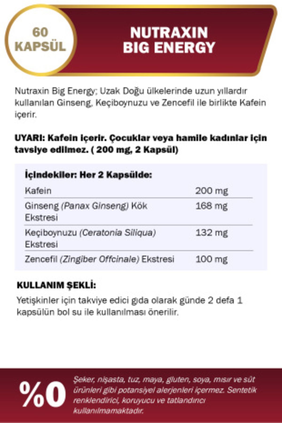 NUTRAXIN BIG ENERGY 60 KAPSÜL