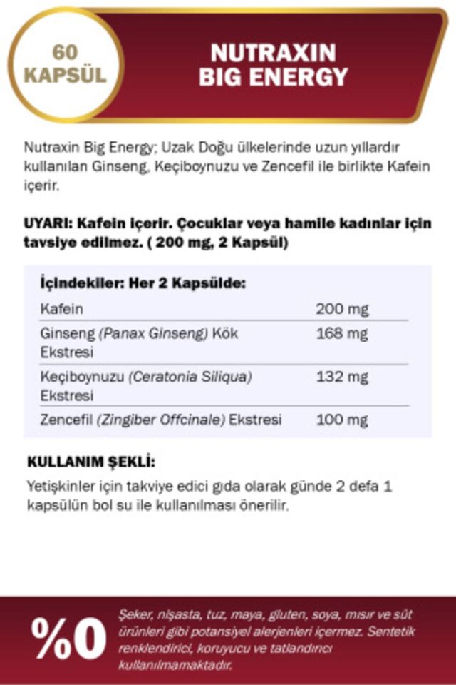 NUTRAXIN BIG ENERGY 60 KAPSÜL
