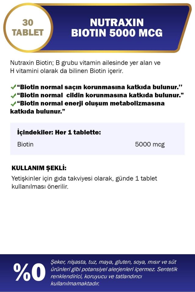 NUTRAXIN BIOTIN 5000MCG 30 TABLET