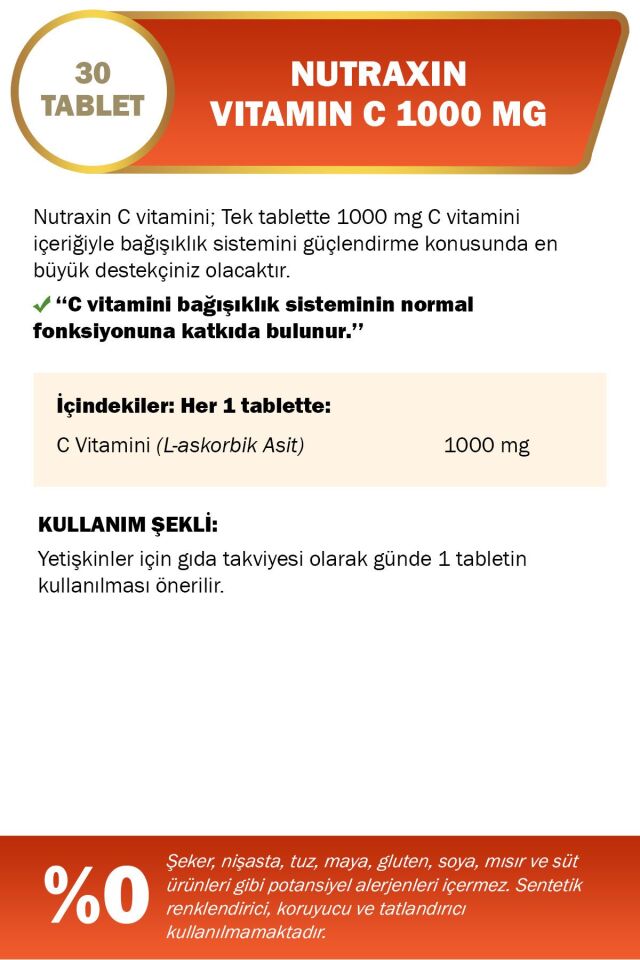 NUTRAXIN C VİTAMİN 1000MG 30 TABLET