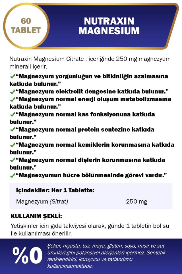 NUTRAXIN MAGNESIUM 250 MG 60 TABLET