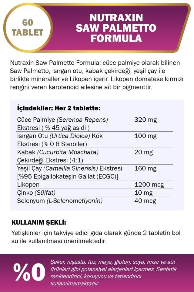 NUTRAXIN SAW PALMETTO FORMULA 60 TABLET