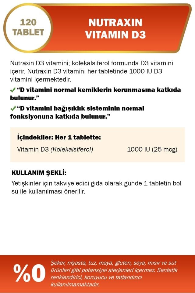 NUTRAXIN D3 VITAMIN 1000IU X 120 TABLET