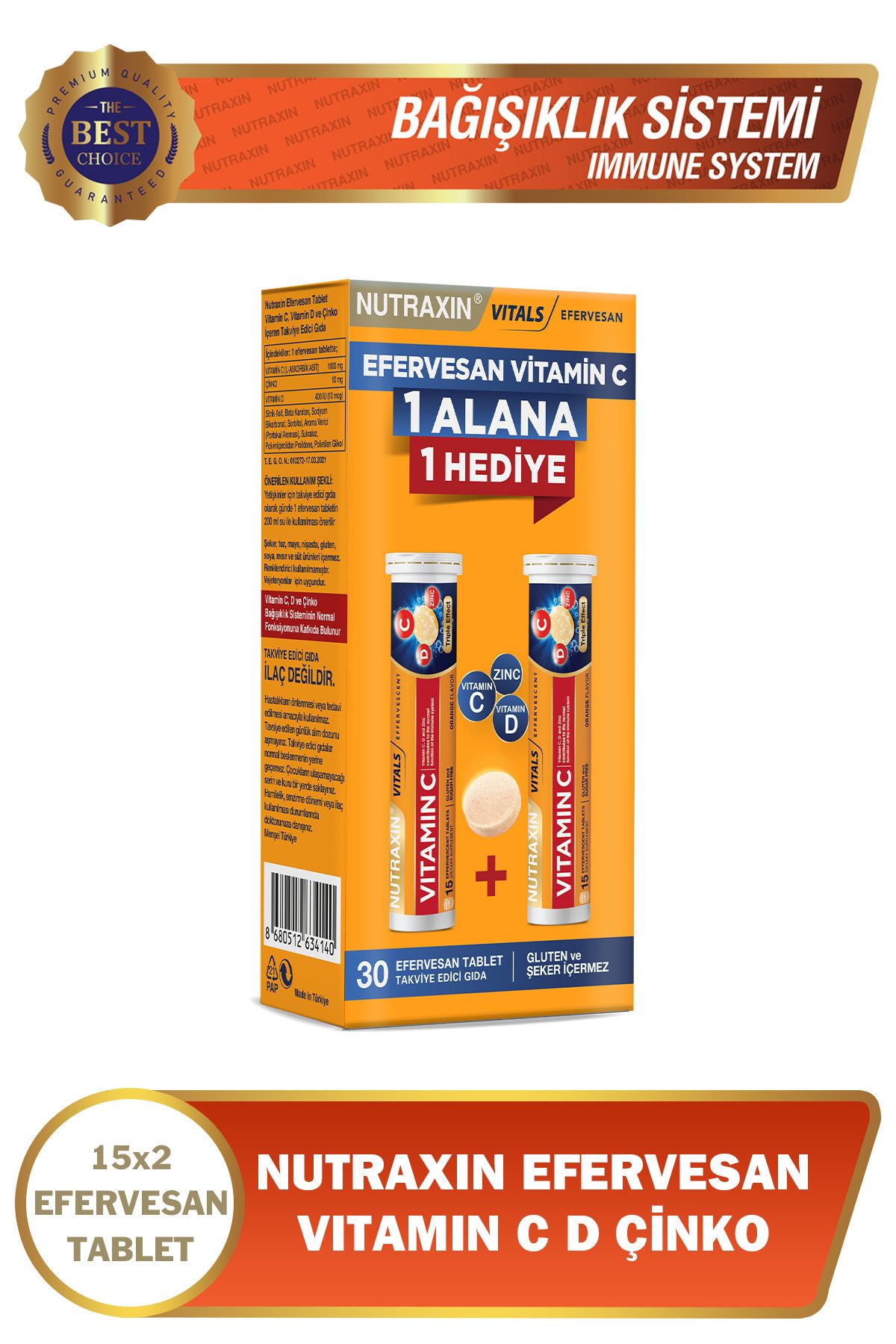 NUTRAXİN VİTAMİN C D ZİNC 15 EFERVESAN TABLET - İKİLİ KOFRE