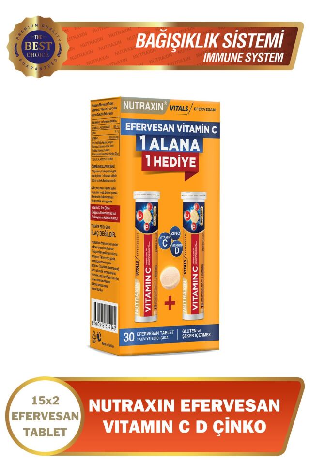 NUTRAXİN VİTAMİN C D ZİNC 15 EFERVESAN TABLET - İKİLİ KOFRE