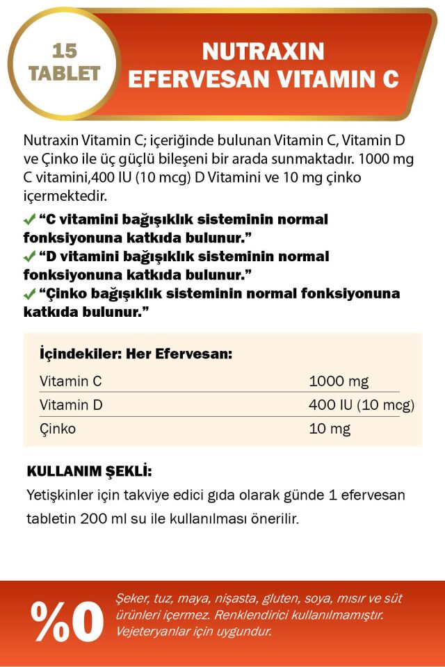 NUTRAXİN VİTAMİN C D ZİNC 15 EFERVESAN TABLET - İKİLİ KOFRE