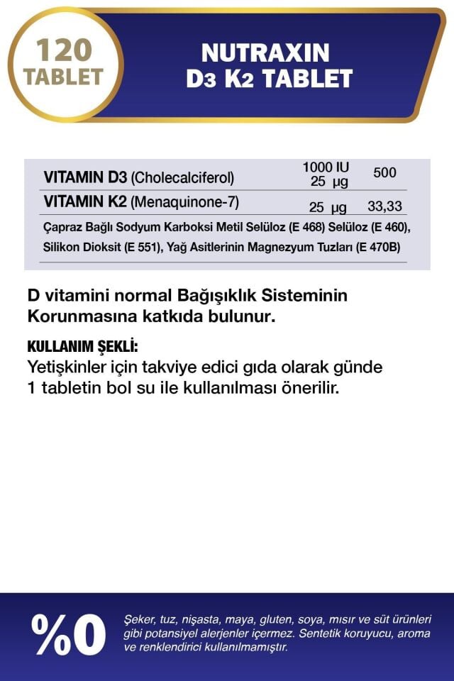 NUTRAXIN D3K2 VİTAMİN 120 TABLET