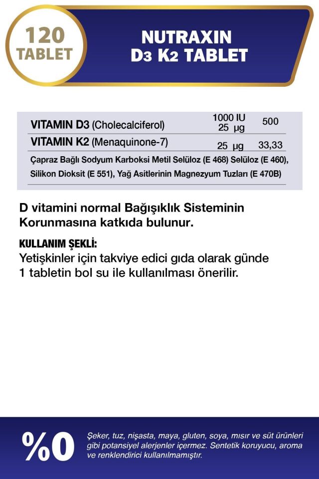 NUTRAXIN D3K2 VİTAMİN 120 TABLET