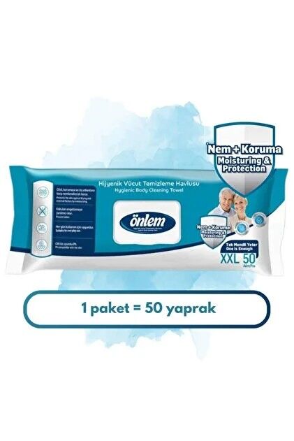 ÖNLEM VÜCUT TEMİZLEME HAVLUSU BEYAZ SABUN KOKULU XXLARGE 50'Lİ