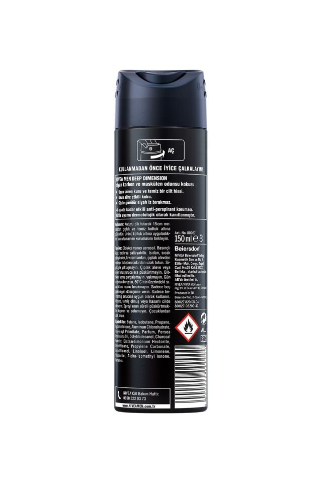 NIVEA DEODORANT FOR MEN SPREY DEEP DIMENSION 150 ML