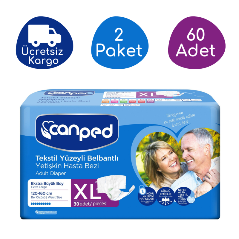 CANPED TEKSTİL YÜZEYLİ BELBANTLI HASTA BEZİ XLARGE 60 ADET