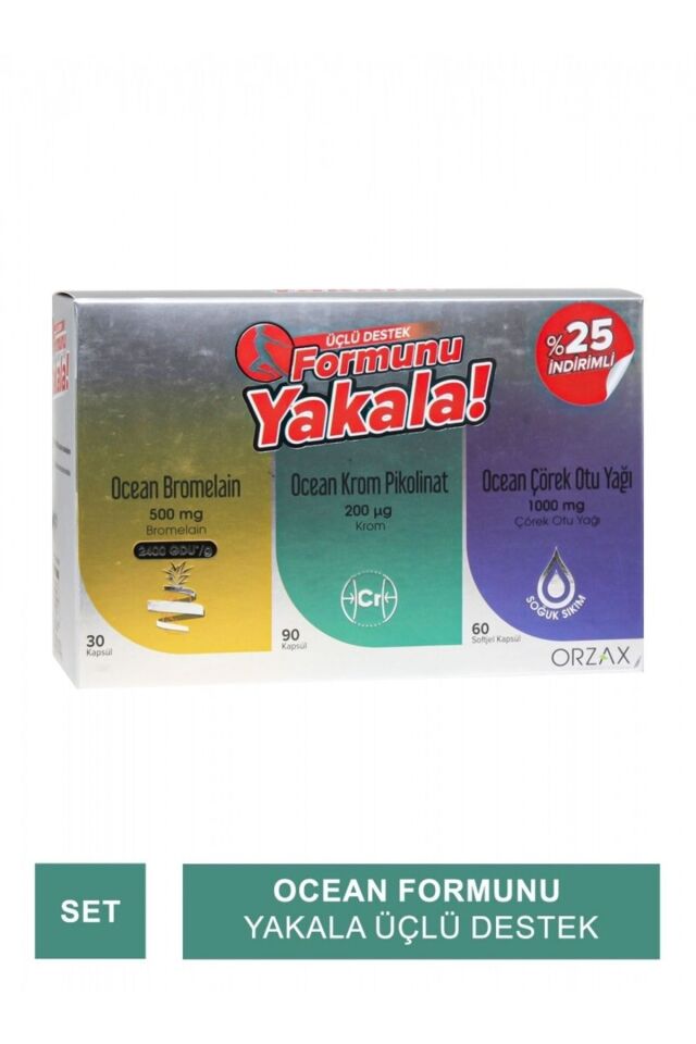 OCEAN FORMUNU YAKALA 3'LÜ SET (BROMELAİN 30 KAPSÜL + KROM PİKOLİNAT 90 KAPSÜL + ÇÖREK OTU YAĞI 60 KAPSÜL )