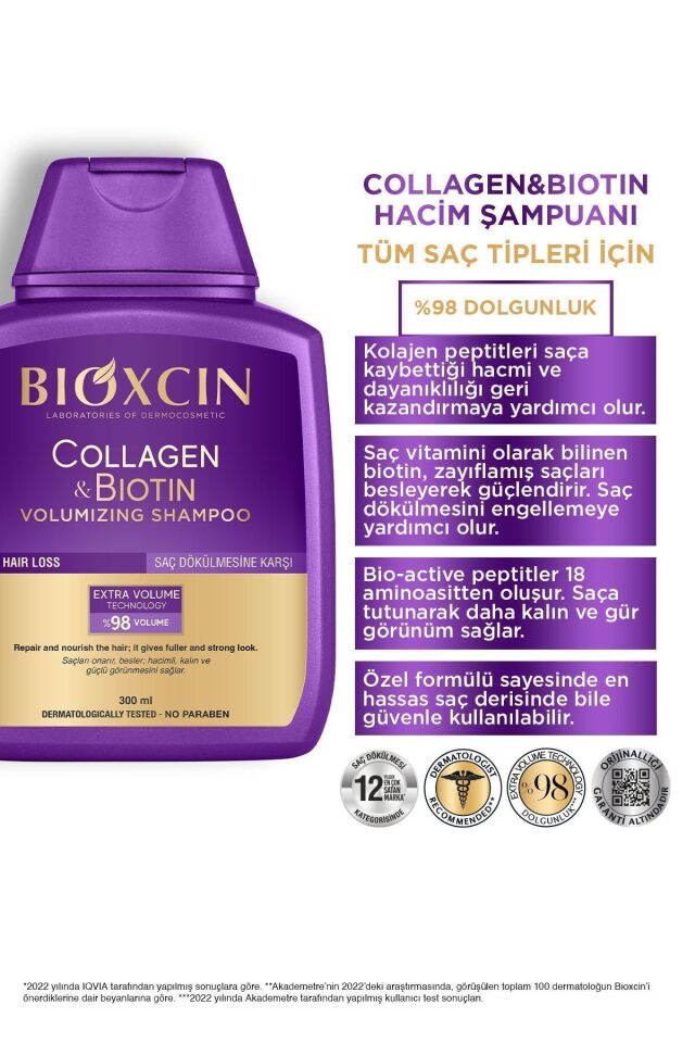 BİOXCİN COLLAGEN & BİOTİN ŞAMPUAN 300 ML - İKİNCİSİ %50 İNDİRİMLİ