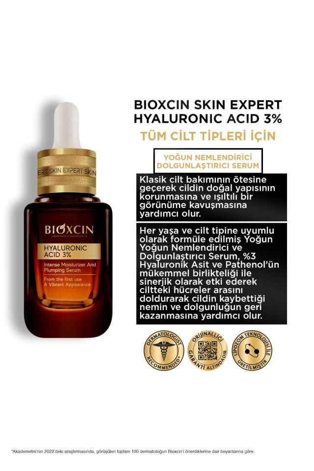BİOXCİN HYALURONİC ACİD %3 YOĞUN NEMLENDİRİCİ DOLGUNLAŞTIRICI SERUM 30 ML