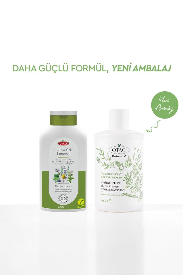 OTACI BOTANİCS CANLANDIRICI VE BESLEYİCİ BAKIM 10 BİTKİ ÖZÜ VE BİOTİN İÇEREN BİTKİSEL ŞAMPUAN 375 ML