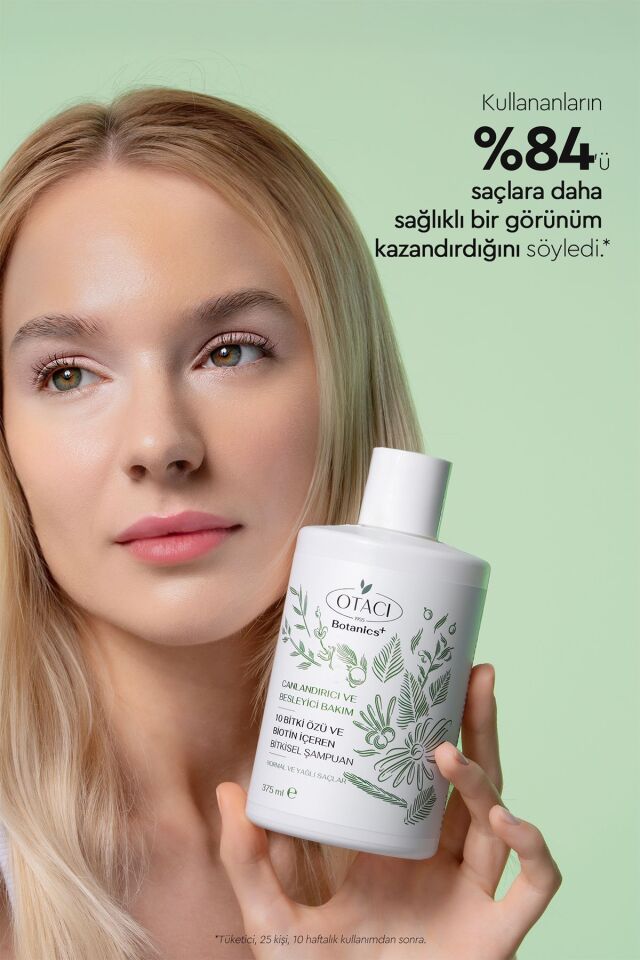 OTACI BOTANİCS CANLANDIRICI VE BESLEYİCİ BAKIM 10 BİTKİ ÖZÜ VE BİOTİN İÇEREN BİTKİSEL ŞAMPUAN 375 ML