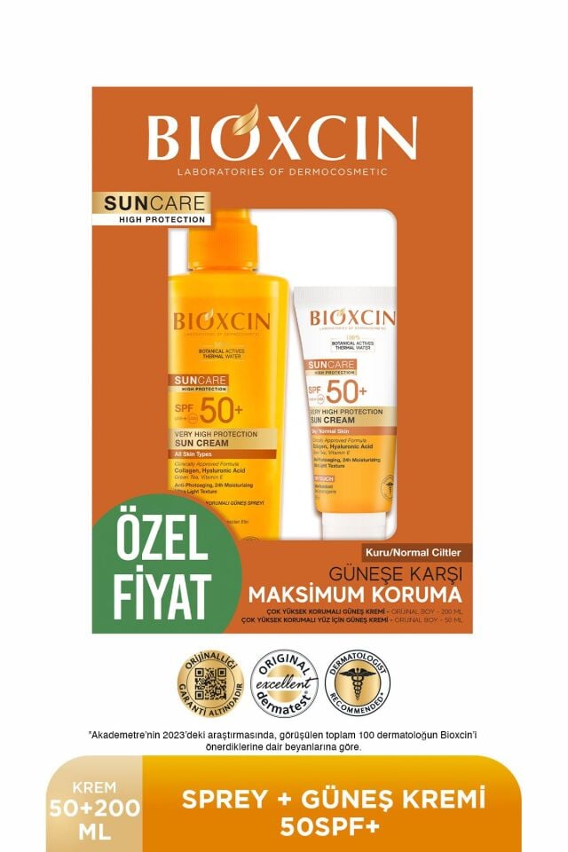 BİOXCİN SUNCARE KURU VE NORMAL CİLTLER İÇİN SPREY 200 ML + KREM 50 ML