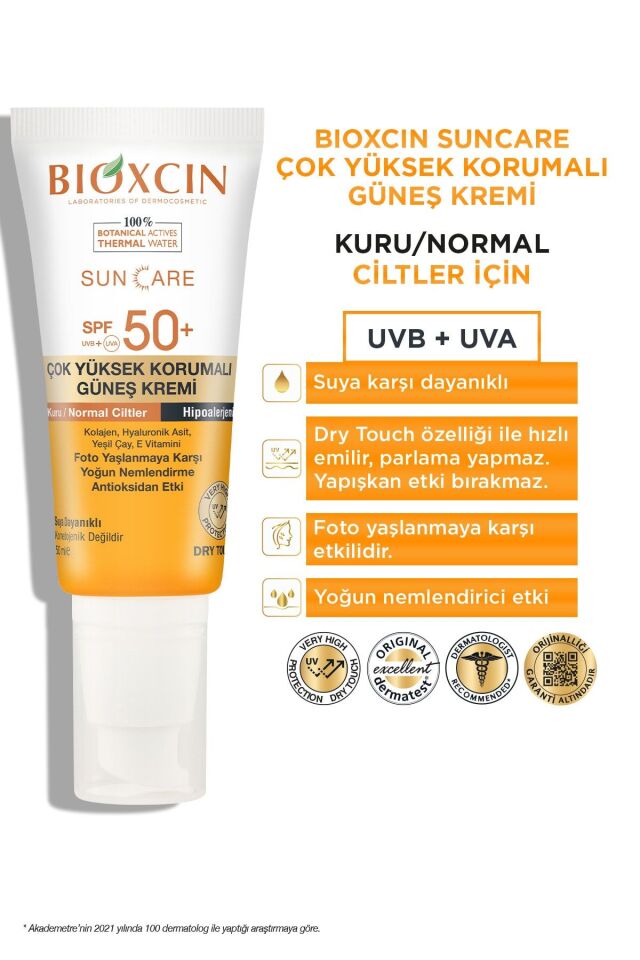 BİOXCİN GÜNEŞ KREMİ KURU & NORMAL CİLTLER İÇİN SPF50 50 ML