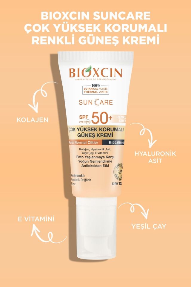 BİOXCİN SUN CARE GÜNEŞ KREM RENKLİ YÜKSEK KORUMALI KURU & NORMAL CİLTLER İÇİN SPF50+ 50 ML