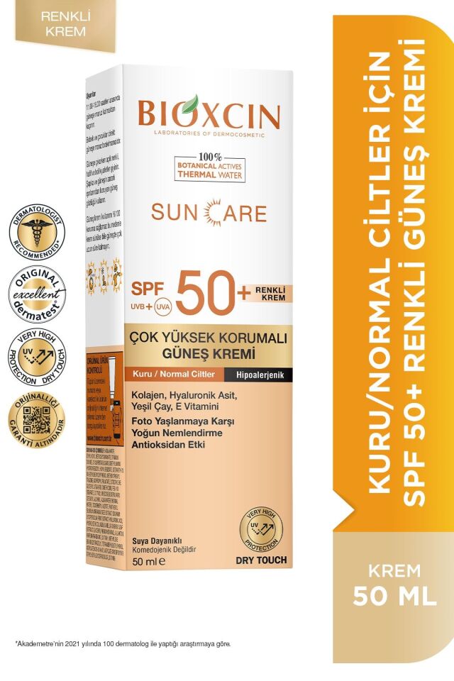 BİOXCİN SUN CARE GÜNEŞ KREM RENKLİ YÜKSEK KORUMALI KURU & NORMAL CİLTLER İÇİN SPF50+ 50 ML