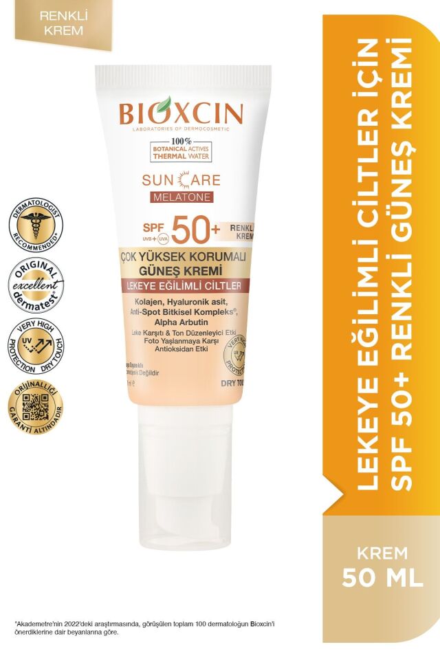 BİOXCİN SUN CARE MELATONE LEKE EĞİLİMLİ CİLTLER İÇİN RENKLİ GÜNEŞ KREMİ SPF50+ 50 ML