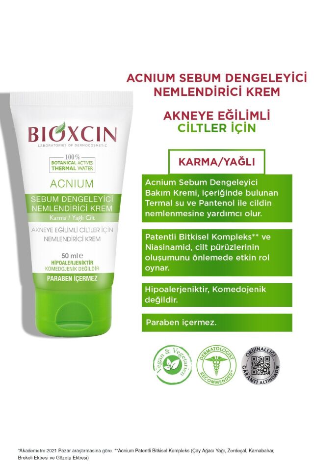 BİOXCİN ACNİUM DENGELEYİCİ NEMLENDİRİ KREM 50 ML