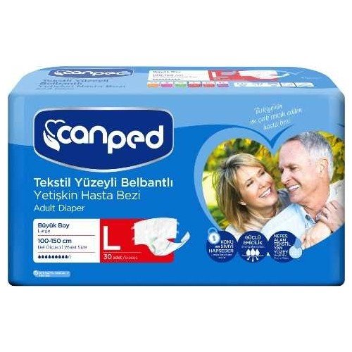 CANPED TEKSTİL YÜZEYLİ BELBANTLI HASTA BEZİ BÜYÜK 30 ADET LARGE