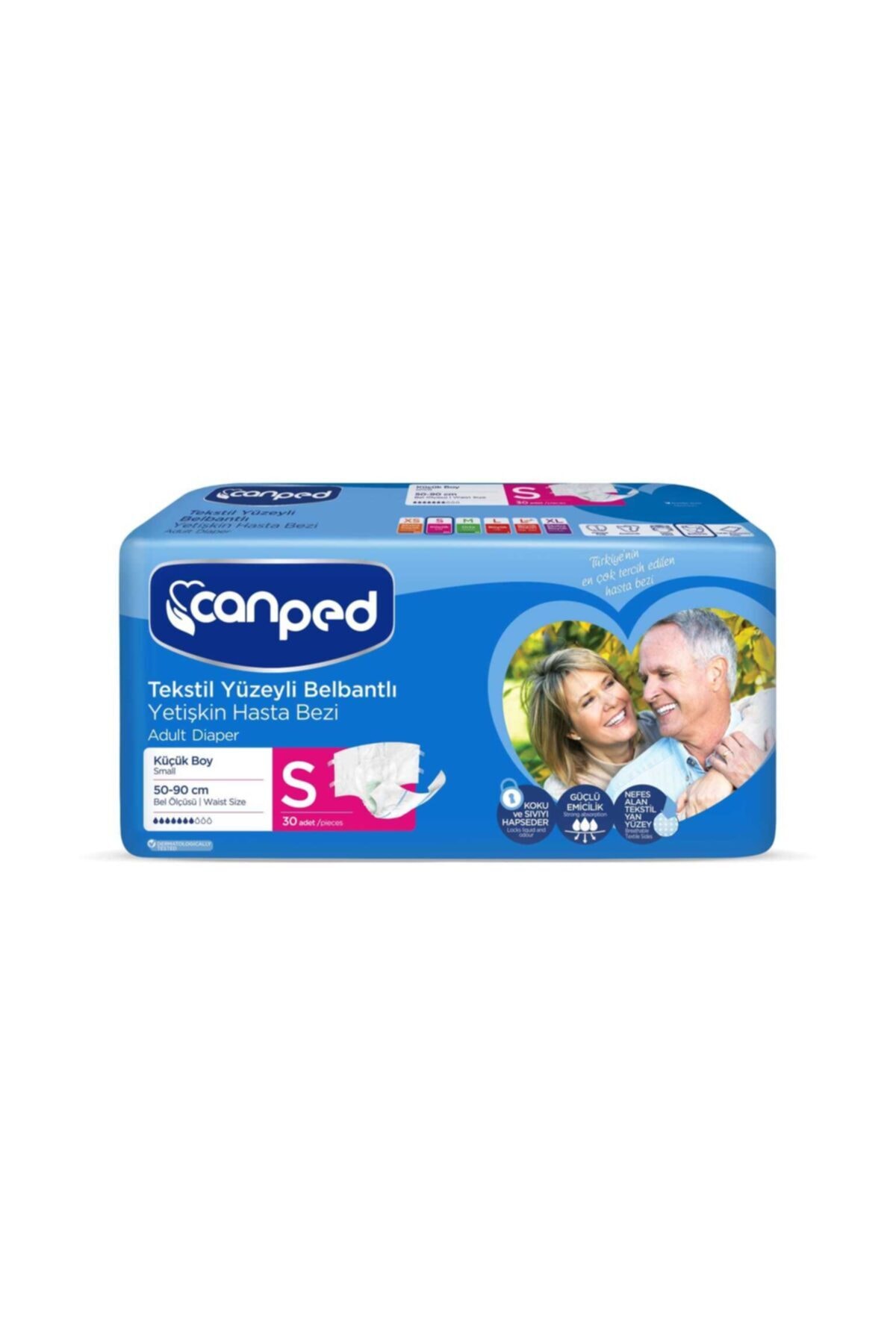 CANPED TEKSTİL YÜZEYLİ BELBANTLI HASTA BEZİ KÜÇÜK 30 ADET