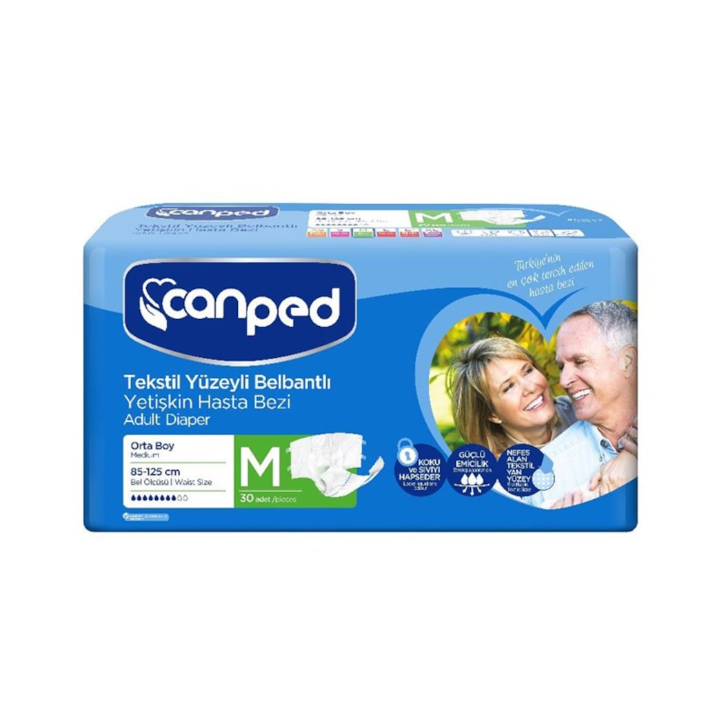 CANPED TEKSTİL YÜZEYLİ BELBANTLI HASTA BEZİ ORTA 30 ADET