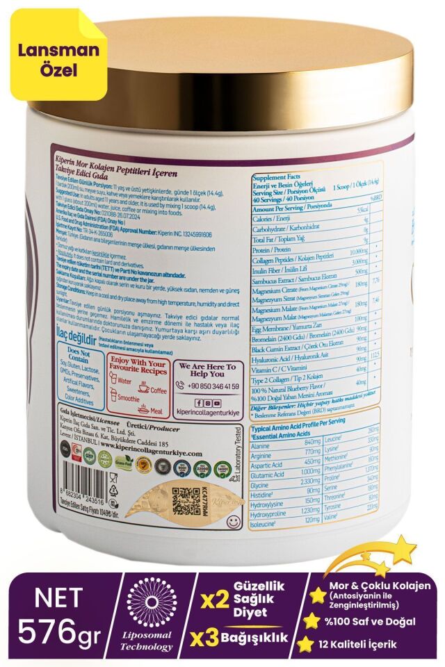 KİPERİN PURPLE COLLAGEN TOZ 40 GÜNLÜK 575 GR