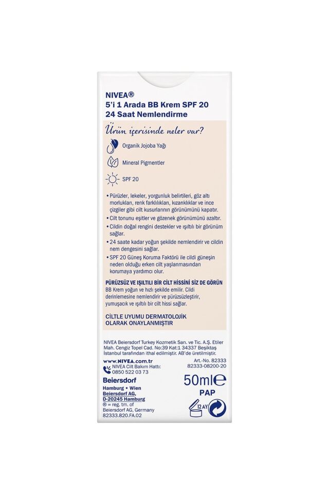 NIVEA 5'İ 1 ARADA BB KREM AÇIK TON 50 ML