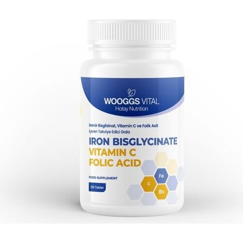 WOOGGS VITAL DEMİR BİSGLİSİNAT, VİTAMİN C VE FOLİK ASİT  İTEG 120 TABLET