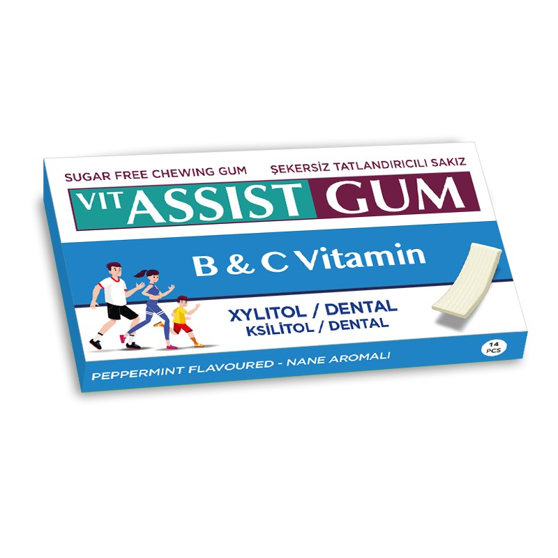 VIT ASSIST GUM VİTAMİNLİ NANE AROMALI SAKIZ 12 Lİ İÇ ADETİ