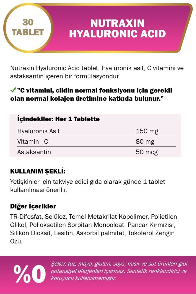 NUTRAXIN HYALURONIC ACID 30 TABLET